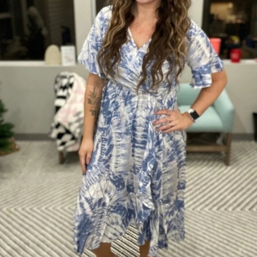Kori America Sky Blue Tie Dyed Ruffle Maxi Dress - Women's Size Small